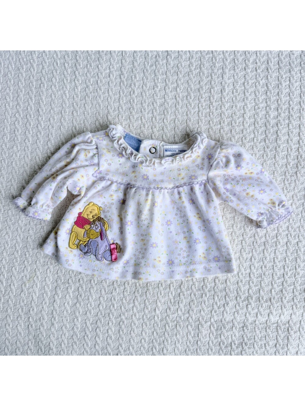 Disney Baby Girl's Size NB Preemie Long Sleeve Winnie The Pooh Ruffled Shirt
